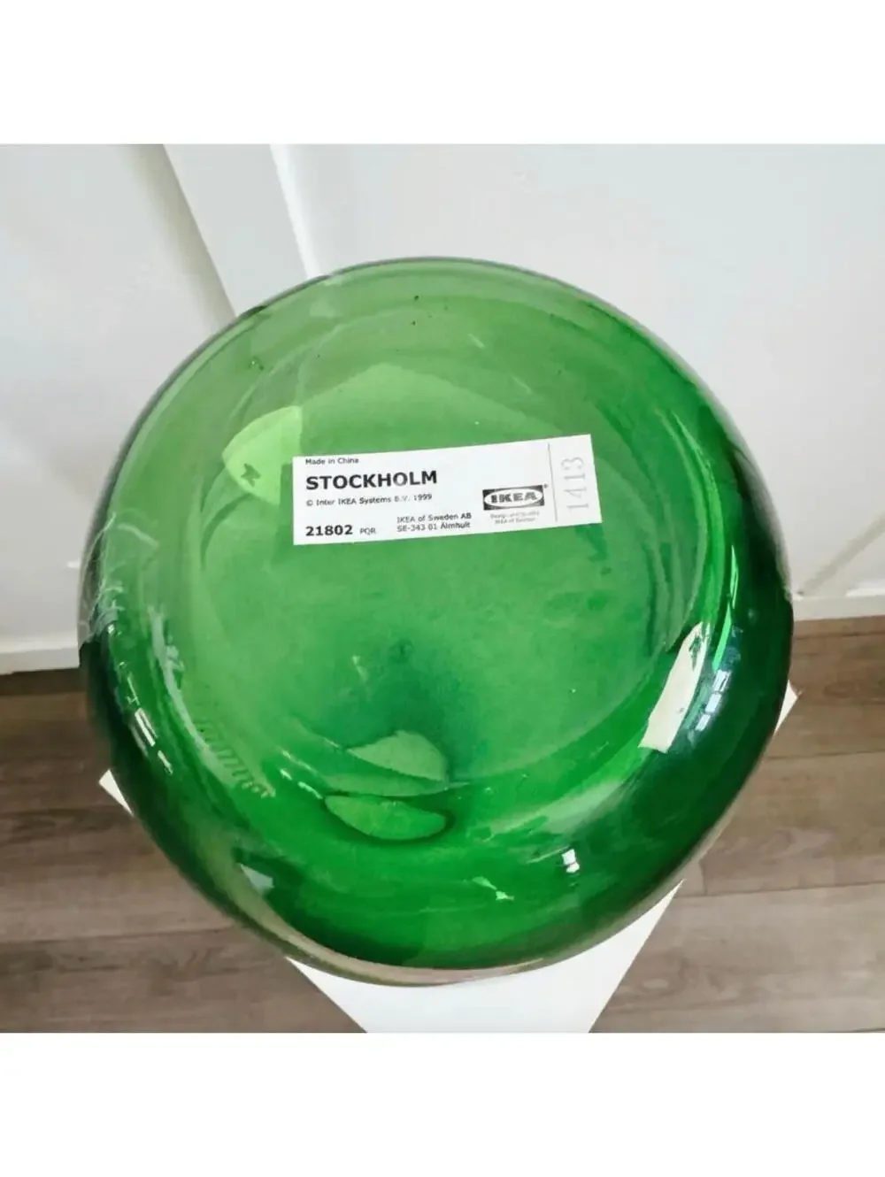(P) Vintage IKEA Stockholm Green Glass Pill Vase Large Maria Vinka Designer Rare